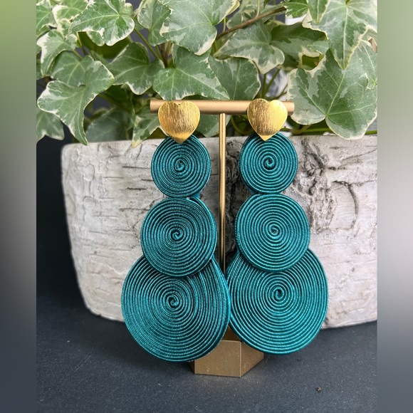 Oversized Emerald Green Statement Soutache Earrings - Large Elegant Earrings - Picture 3 of 6